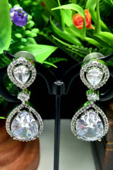 White American Diamond Earrings Danglers With Shiny Stone