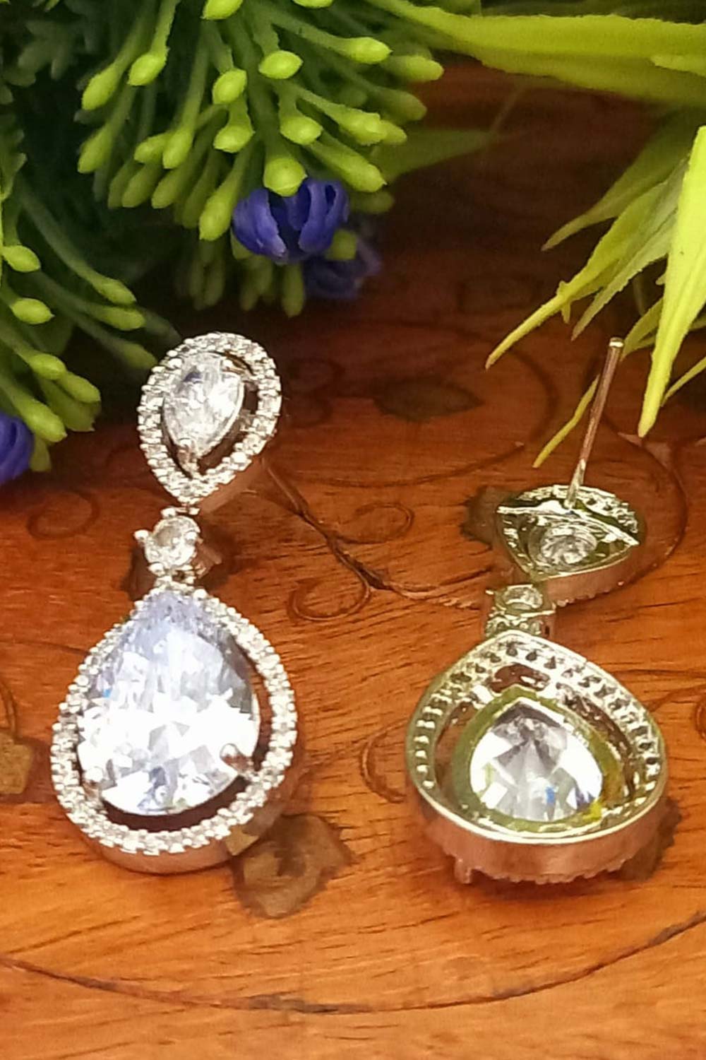 White American Diamond Earrings Danglers With Shiny Stone