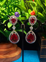 Beaded Jeweler American Diamond Plated Earrings In Red