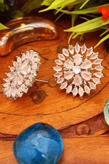 Pink American Diamond Brass Base Earrings Tops
