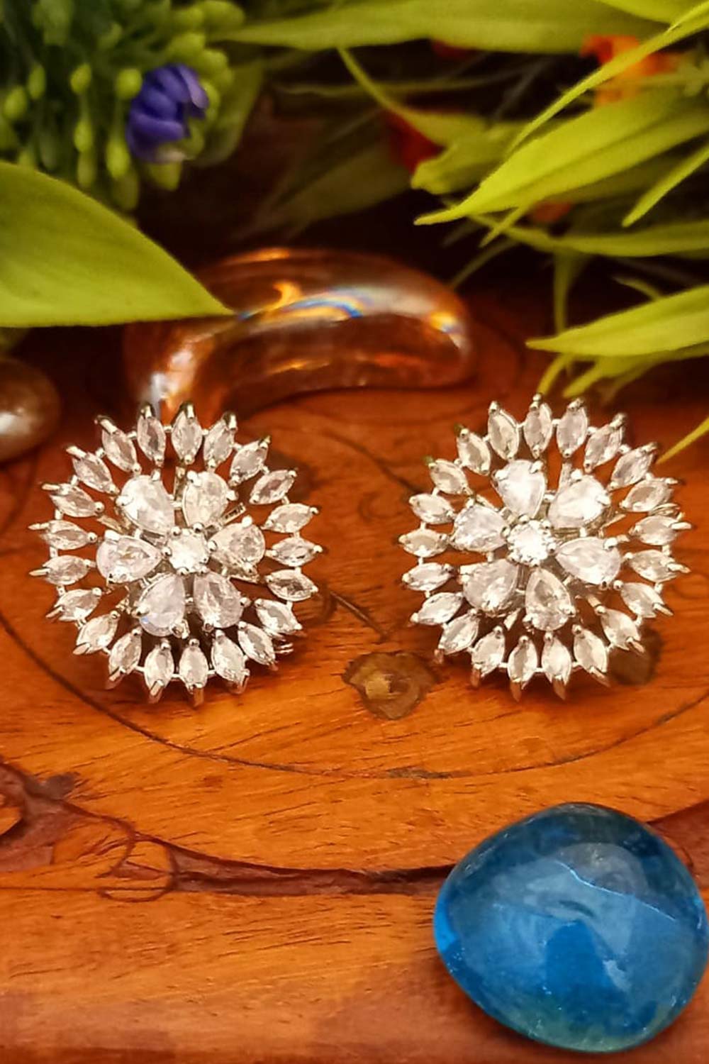 White American Diamond Brass Base Earrings Tops