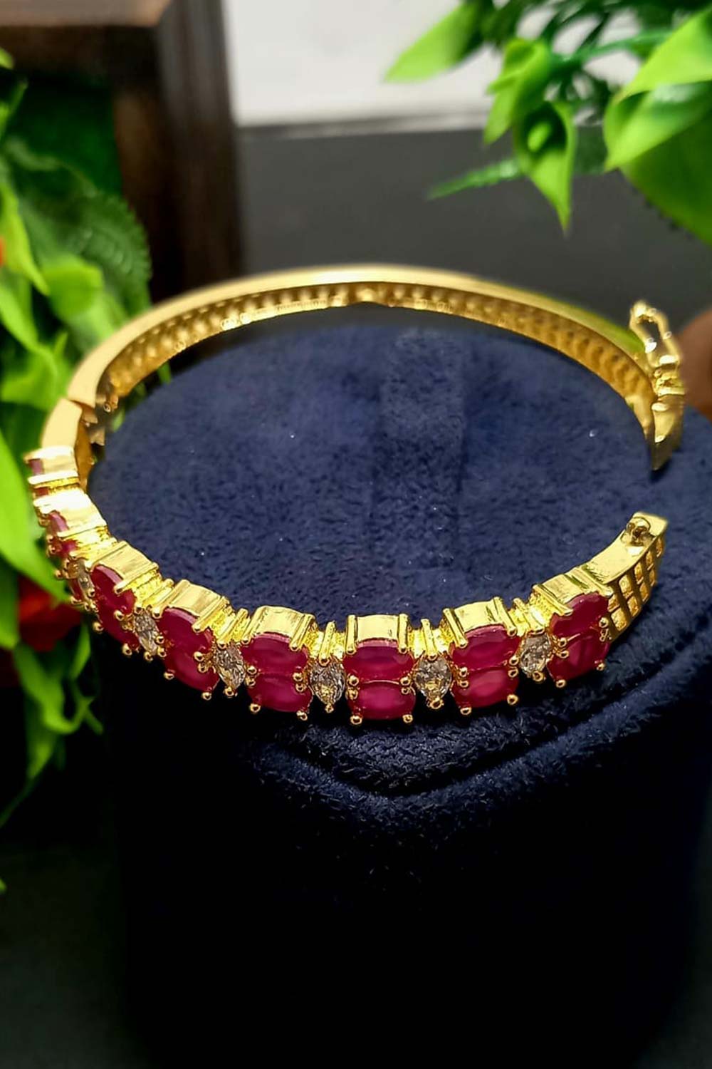 Maroon American Diamond Bracelet Adjustable