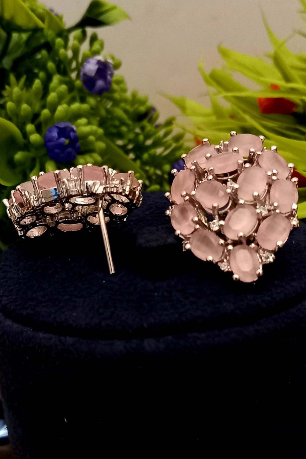 Pink American Diamond Earrings Tops