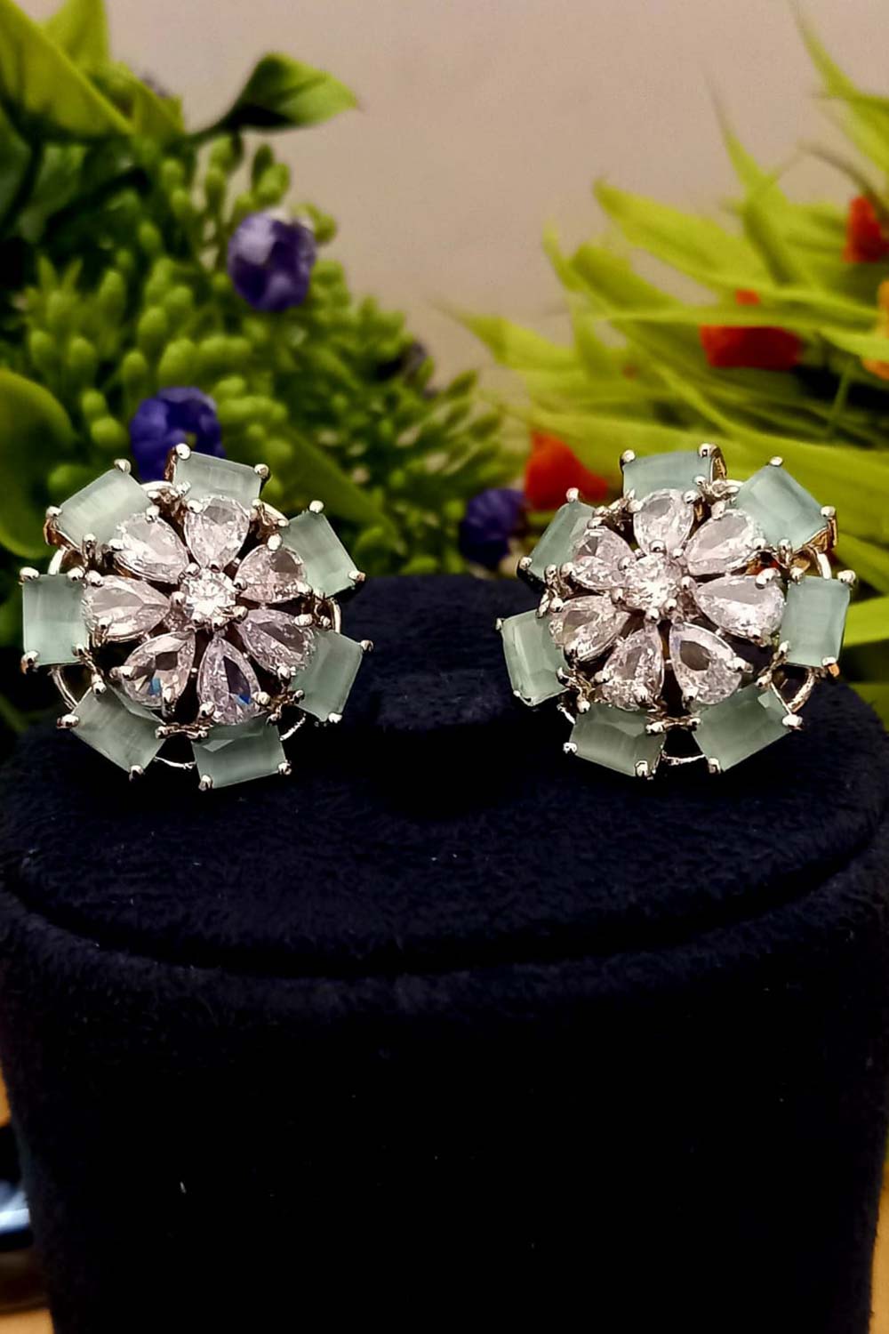 Green American Diamond Earrings Tops