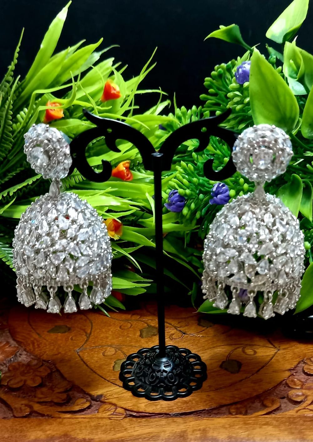 American Diamond Rhodium Plated Earrings In White