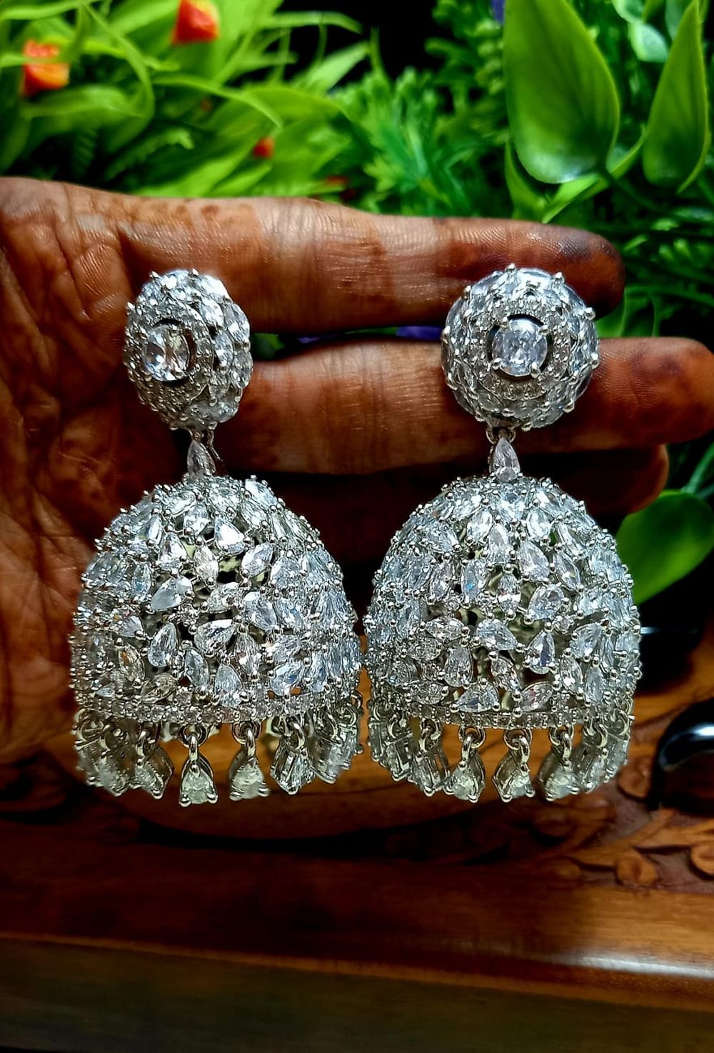 American Diamond Rhodium Plated Earrings In White