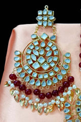 Buy Women's Copper Earring and Maang Tikka Set in Maroon Online - Zoom In
