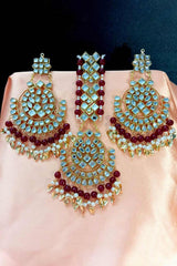 Buy Women's Copper Earring and Maang Tikka Set in Maroon Online