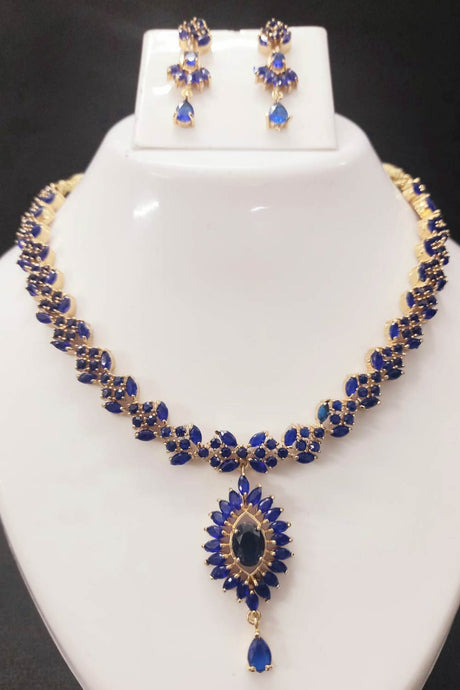 Buy Women's Brass Necklace Set in Navy Blue Online