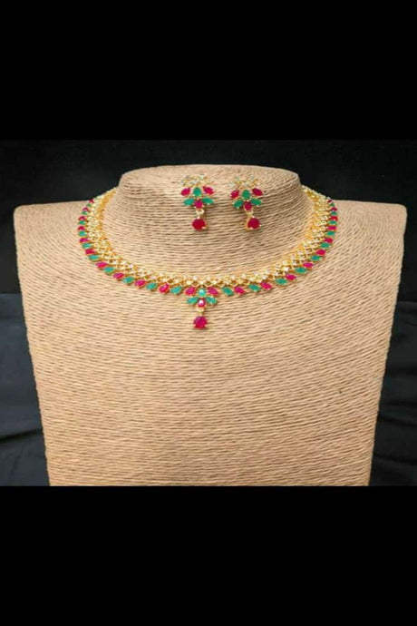 Buy Women's Brass Chokar Necklace Set in Multicolor Online - Zoom In