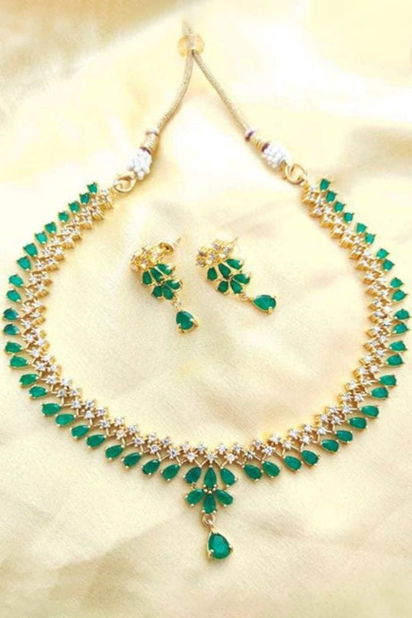 Buy Women's Brass Chokar Necklace Set in Green Online
