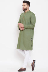 Buy Men's Linen Kurta in Green