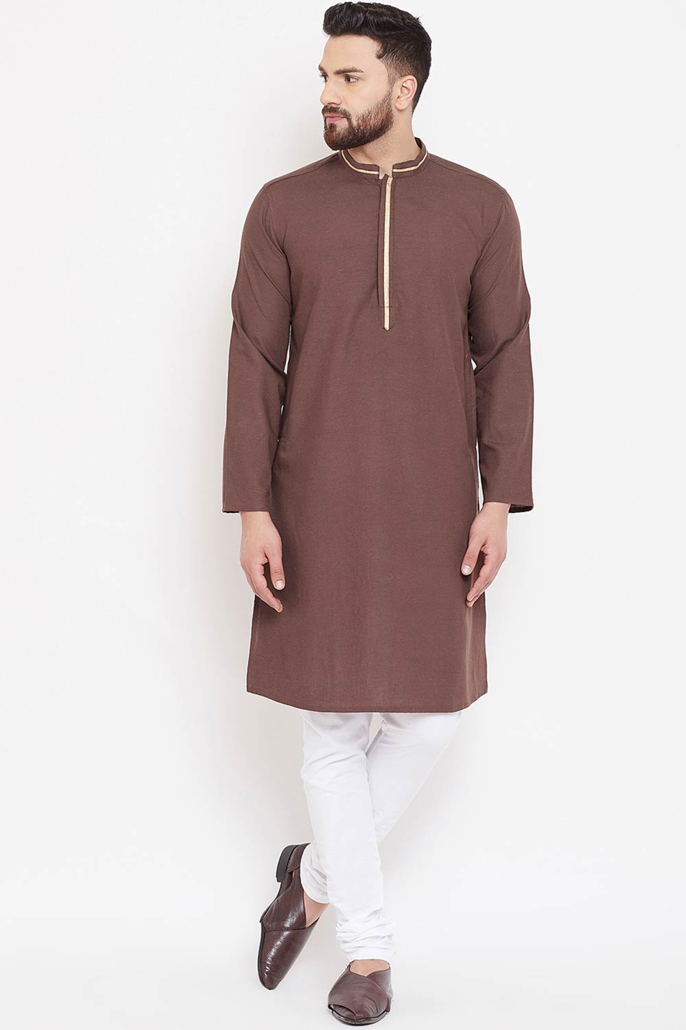 Shop Men's Solid Kurta in Brown