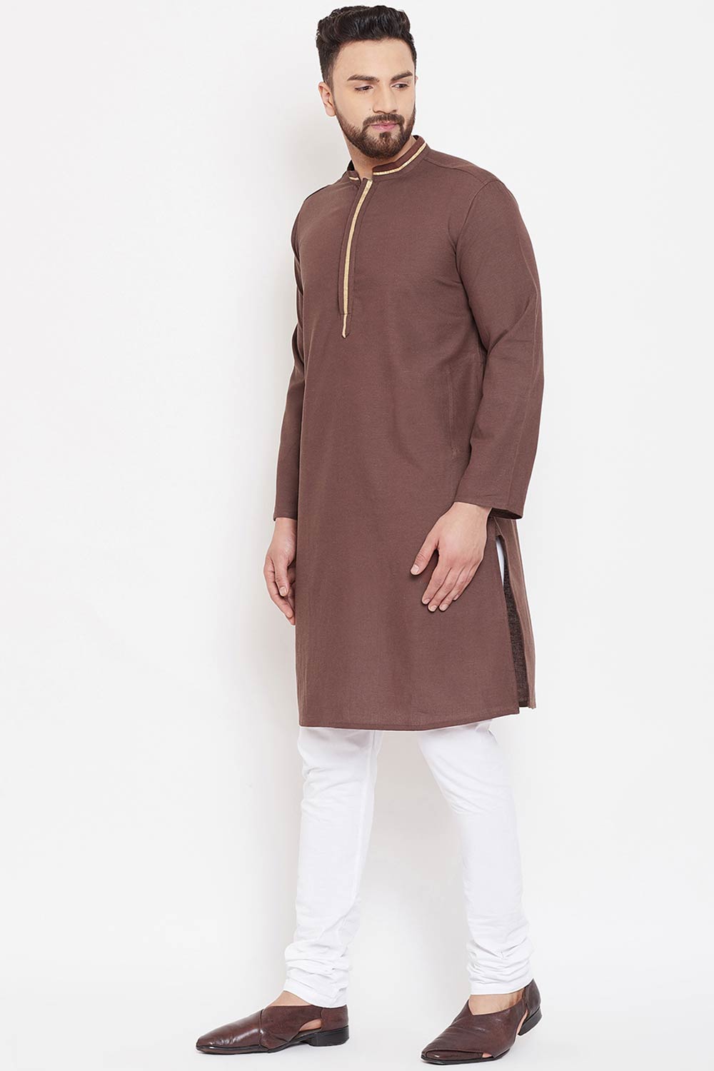 Buy Men's Linen Kurta in Brown