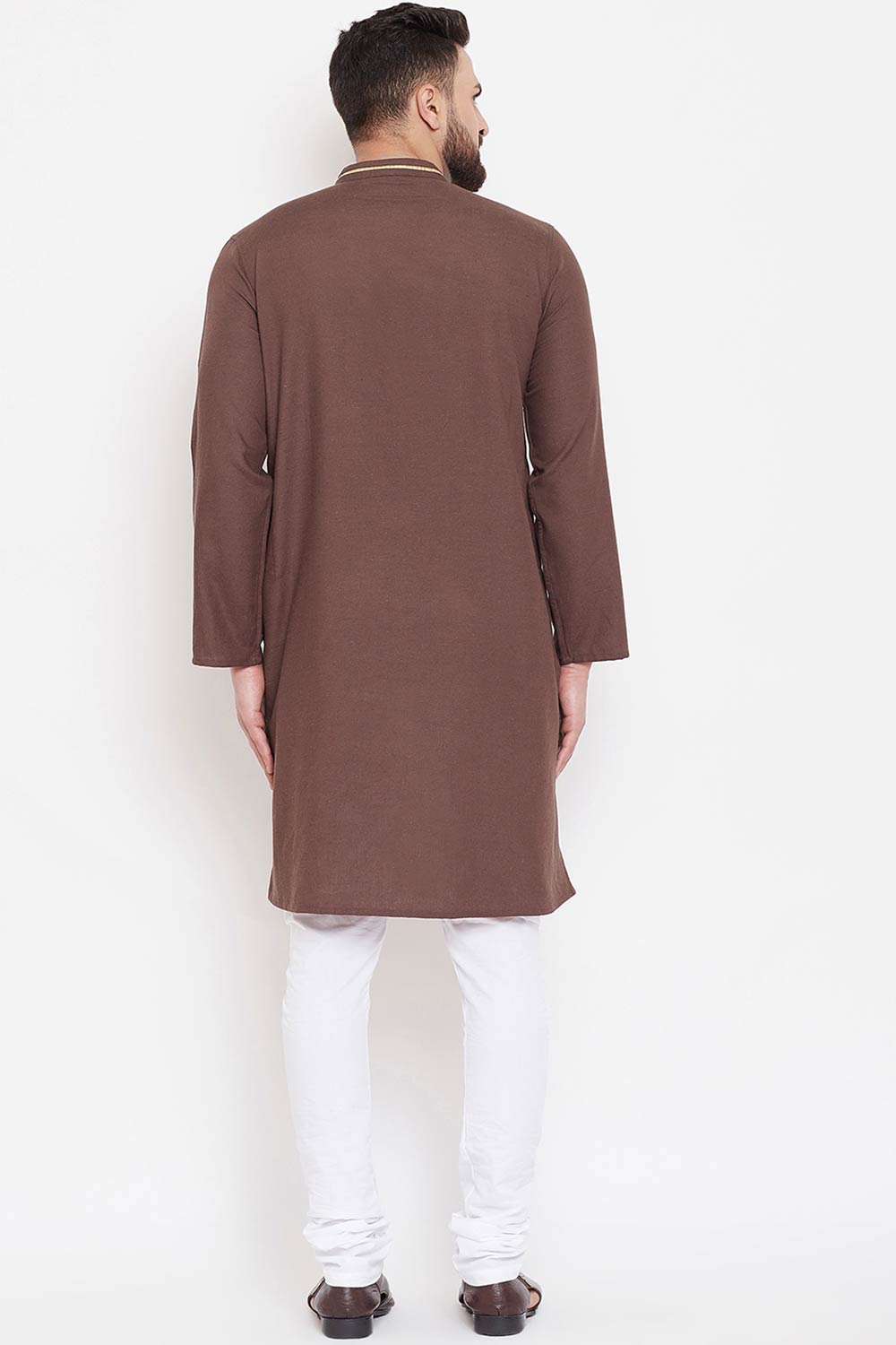 Buy Men's Linen Solid Kurta in Brown