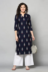 Buy Ikat Kurta Set in Navy Blue and Off White