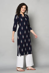 Buy Rayon Kurta Set in Navy Blue and Off White