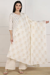 Buy Blended Cotton Ikat Kurta Set in White