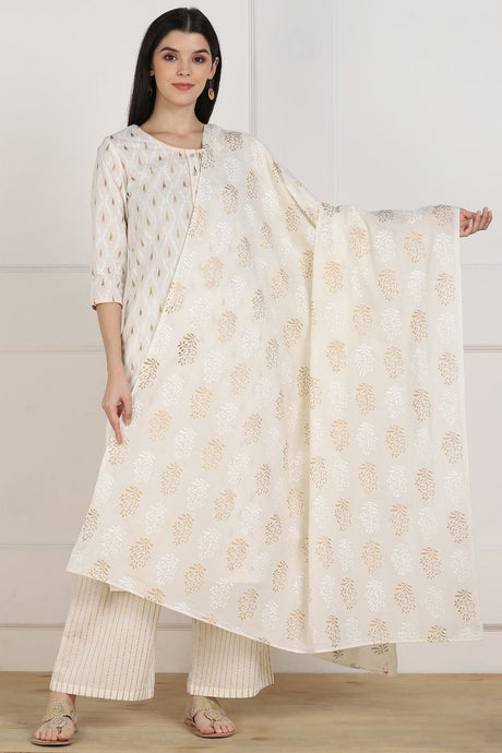 Buy Blended Cotton Ikat Kurta Set in White