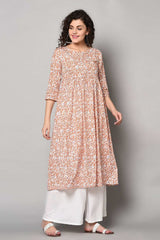 Buy Blended Cotton Kurti in White and Orange