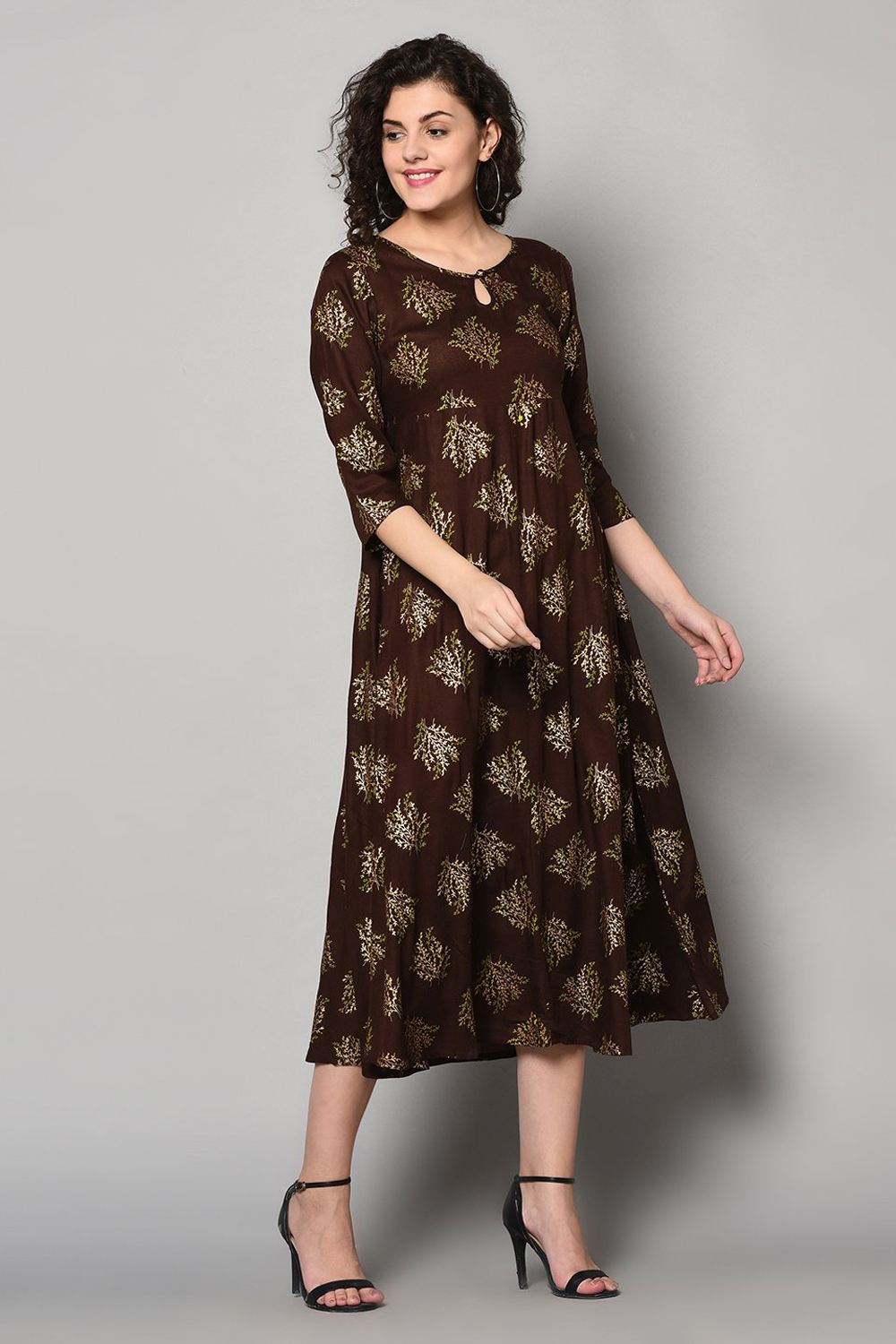 Buy Rayon Kurti in Brown and Gold