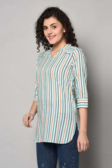 Buy Stripes Kurti in Sea Blue