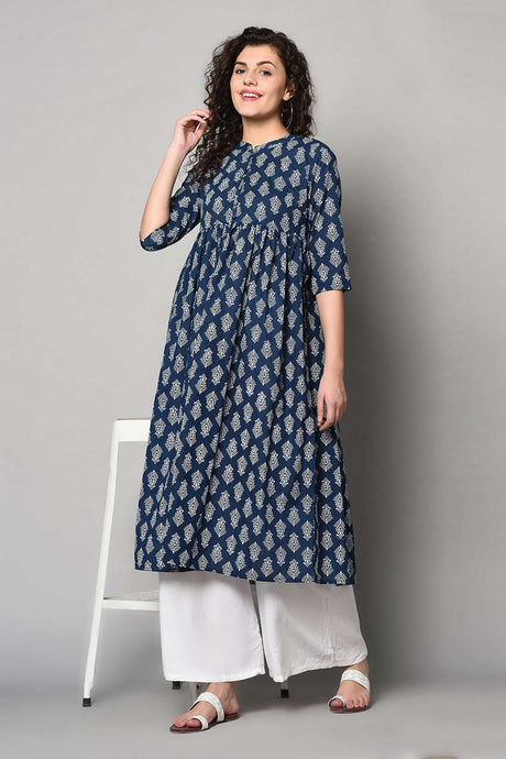 Buy Blended Cotton Stripes Kurti in White