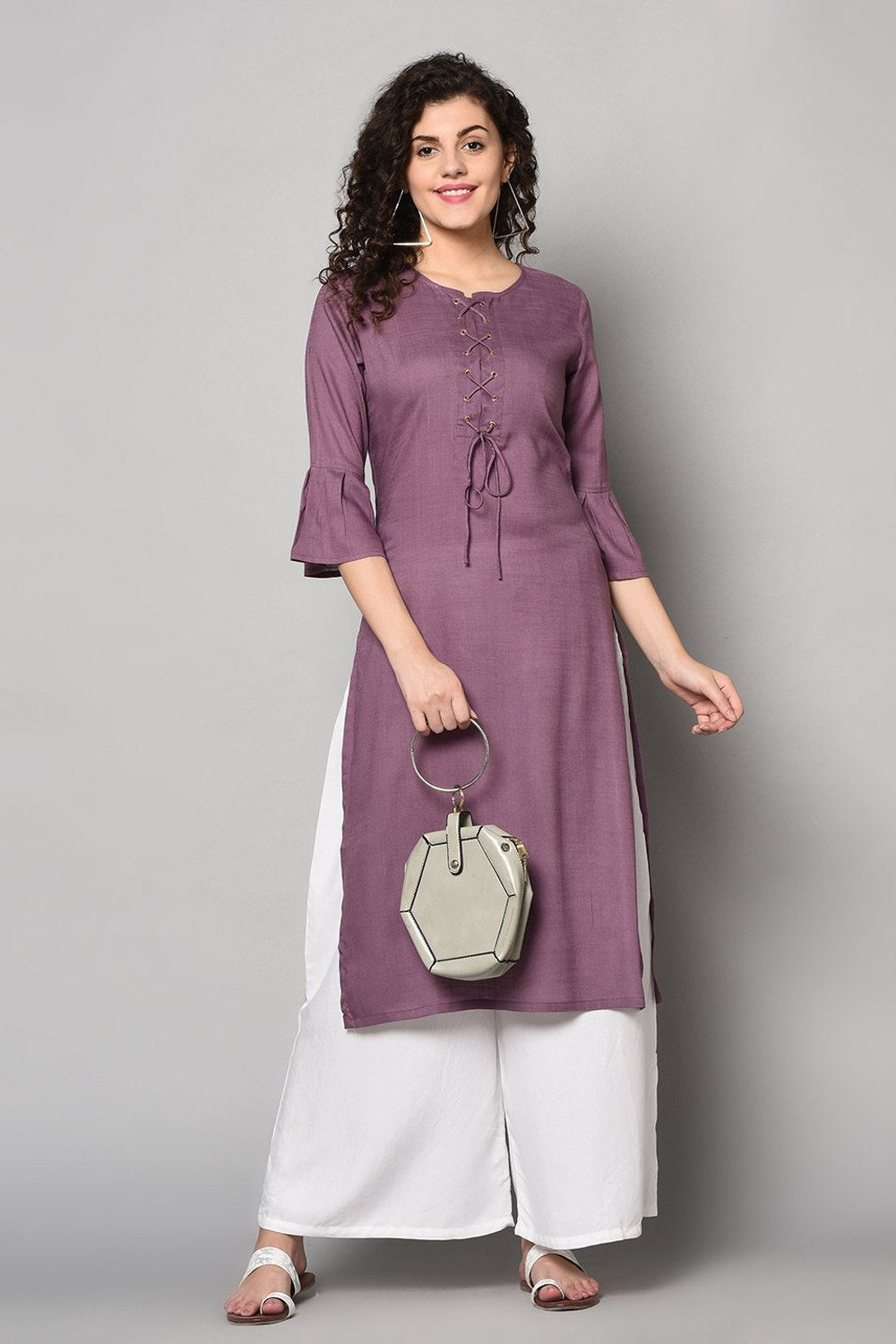 Buy Rayon Solid Kurti in Purple