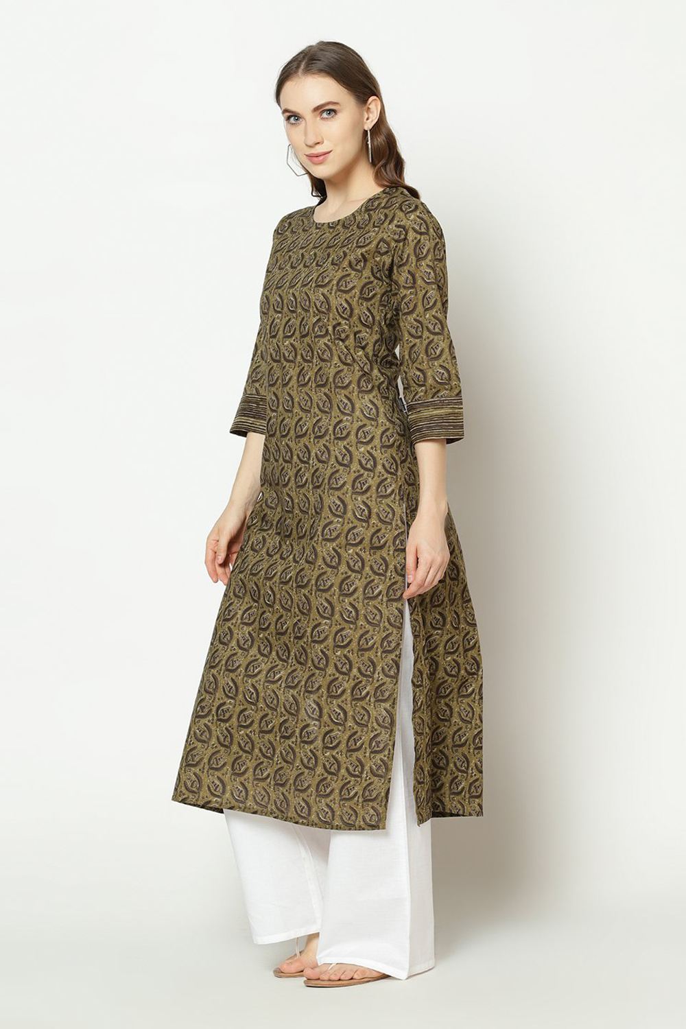 Buy Floral Kurti in Olive Green