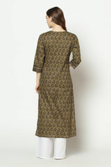 Buy Blended Cotton Kurti in Olive Green