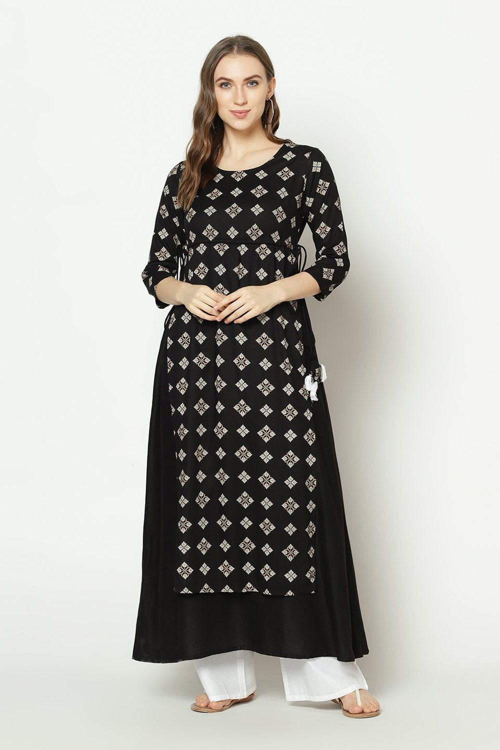 Buy Rayon Abstract Print Kurti in Black