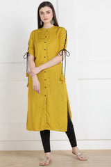 Buy Blended Cotton Solid Kurti in Yellow