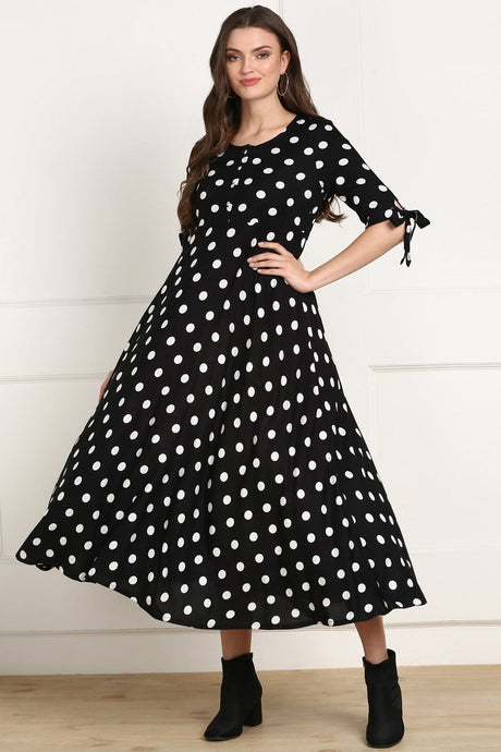 Buy Rayon Polka Dots Dress in Black