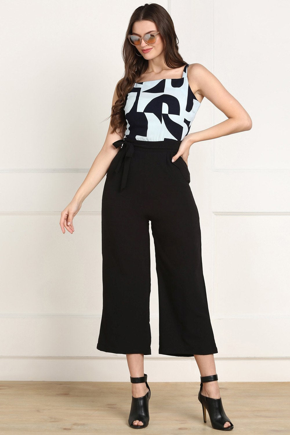 Buy Polyetser Abstract Print Jumpsuit in Blue