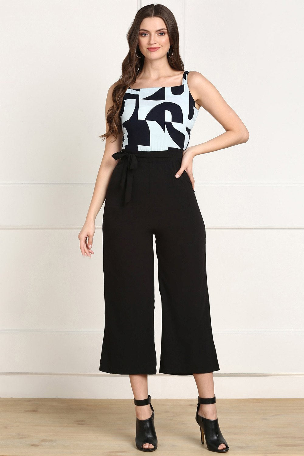 Buy Polyetser Abstract Print Jumpsuit in Blue