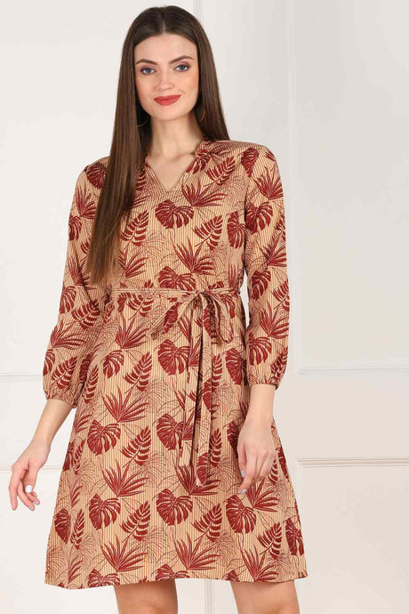 Buy Blended Cotton Paisley Print Dress in Brown