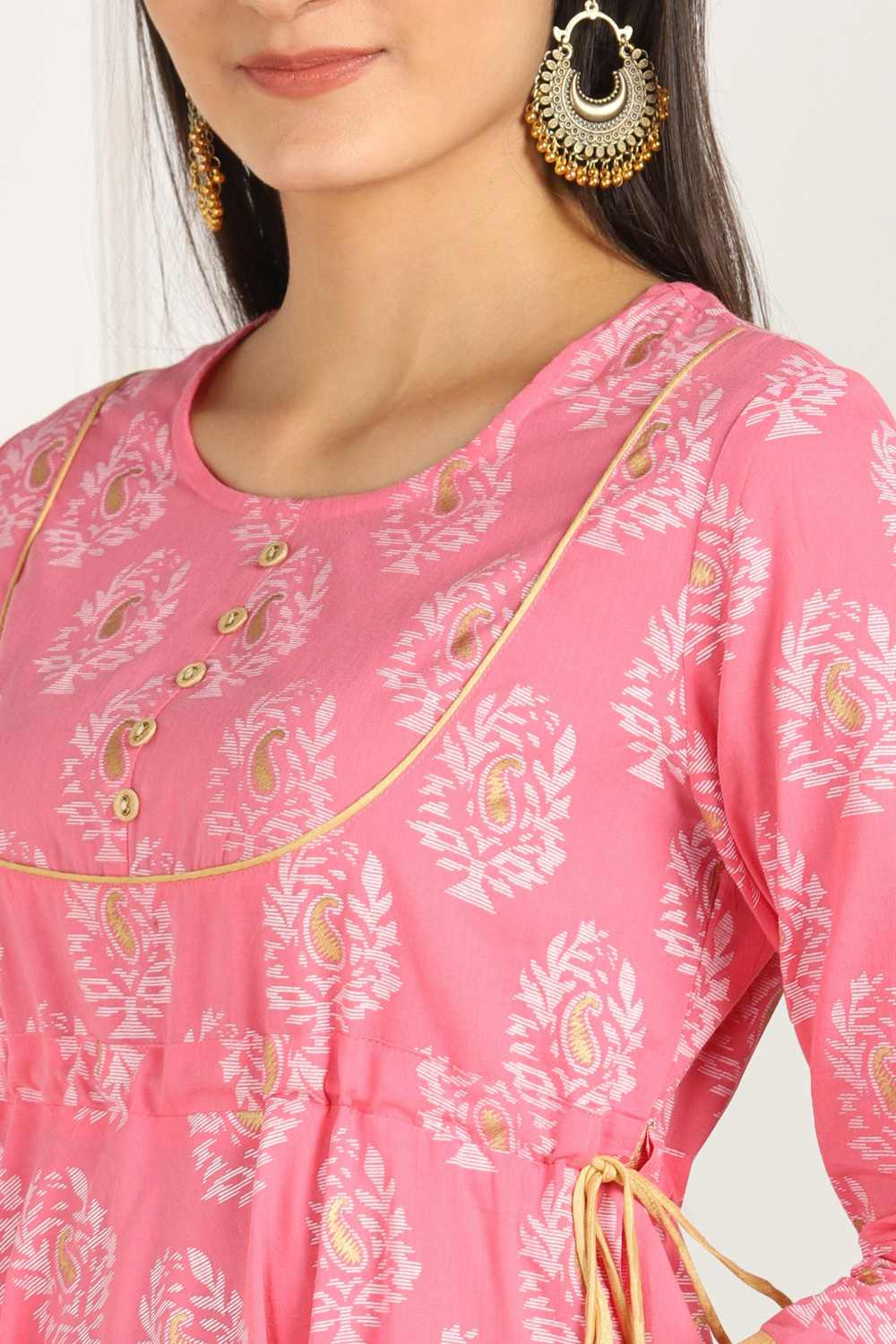 Shop Blended Cotton Dress in Pink and Gold