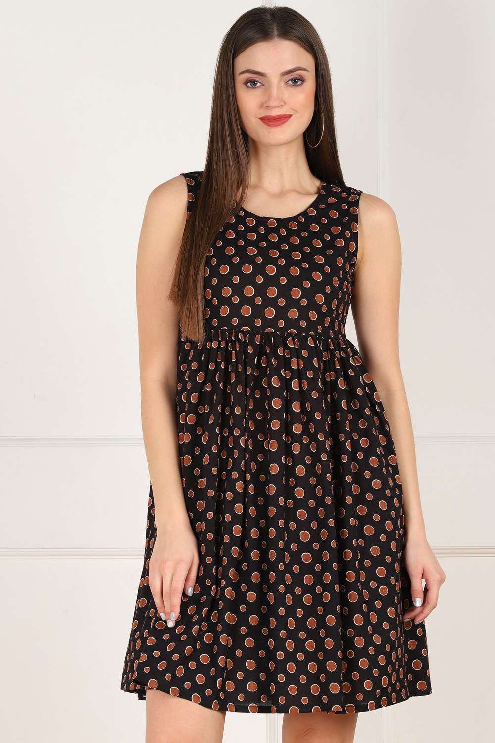 Buy Blended Cotton Polka Dots Dress in Black