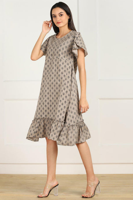 Buy Blended Cotton kalamkari Dress in Brown