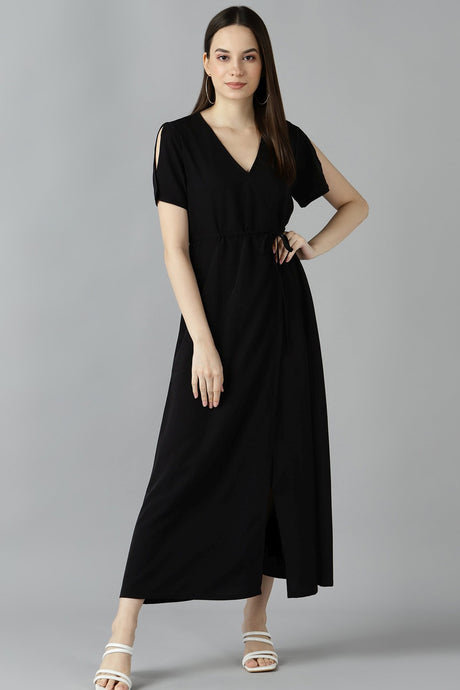 Buy Poly Crepe Solid Dress in Black