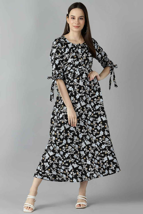 Buy Rayon Floral Dress in Black