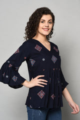 Buy kalamkari Top in Navy Blue