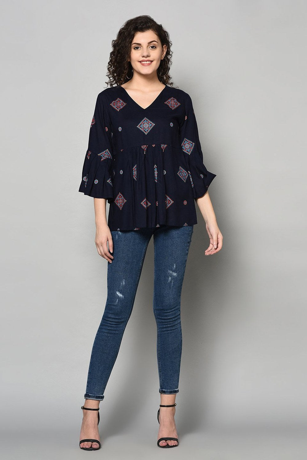 Buy Rayon Top in Navy Blue