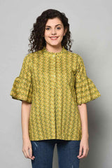 Buy Blended Cotton Stripes Top in Green