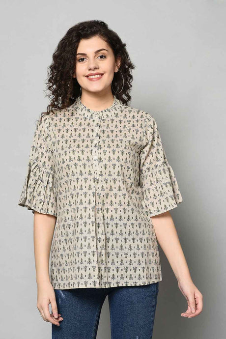 Buy Blended Cotton kalamkari Top in Cream