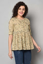 Buy Blended Cotton Floral Top in Beige