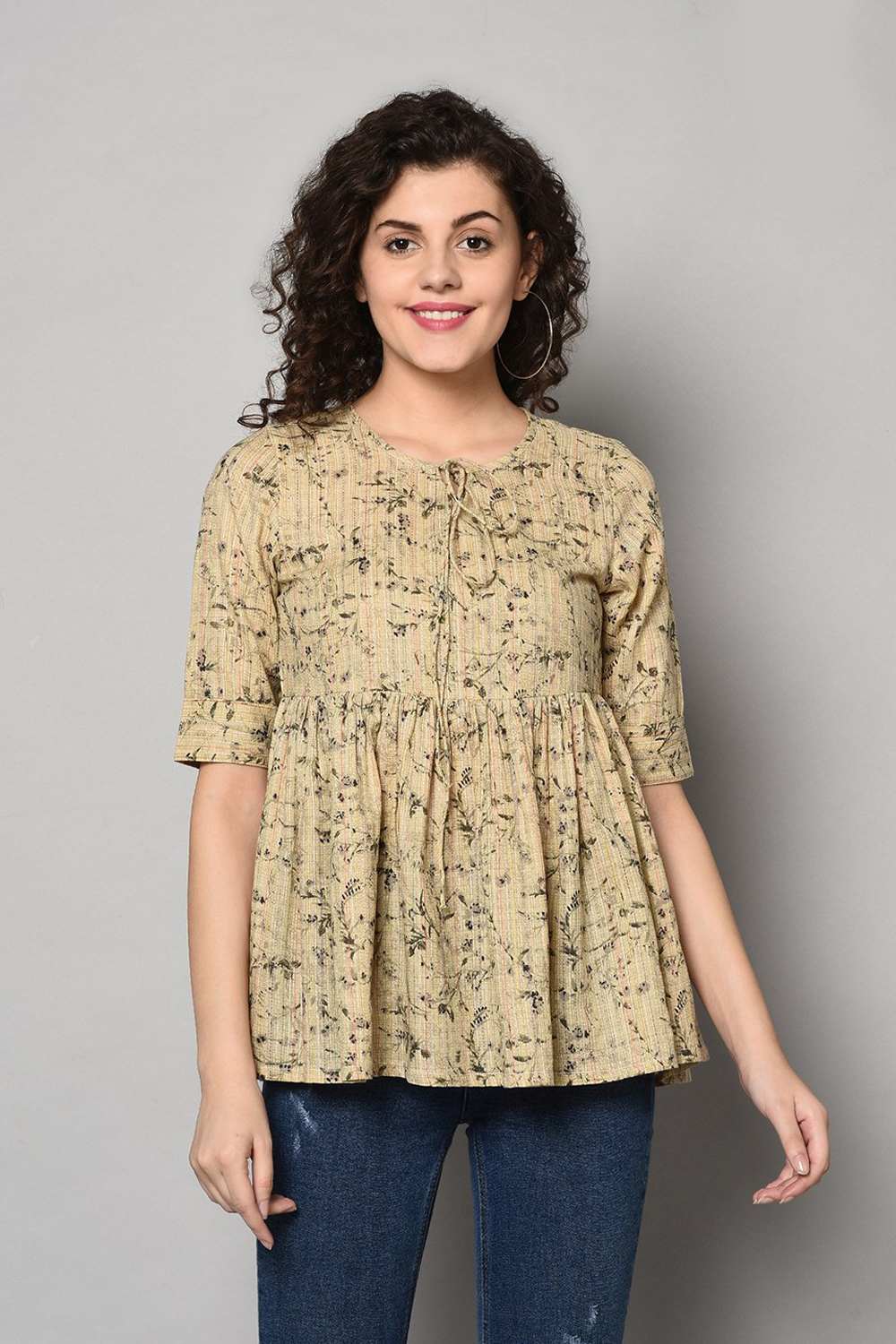 Buy Floral Top in Beige