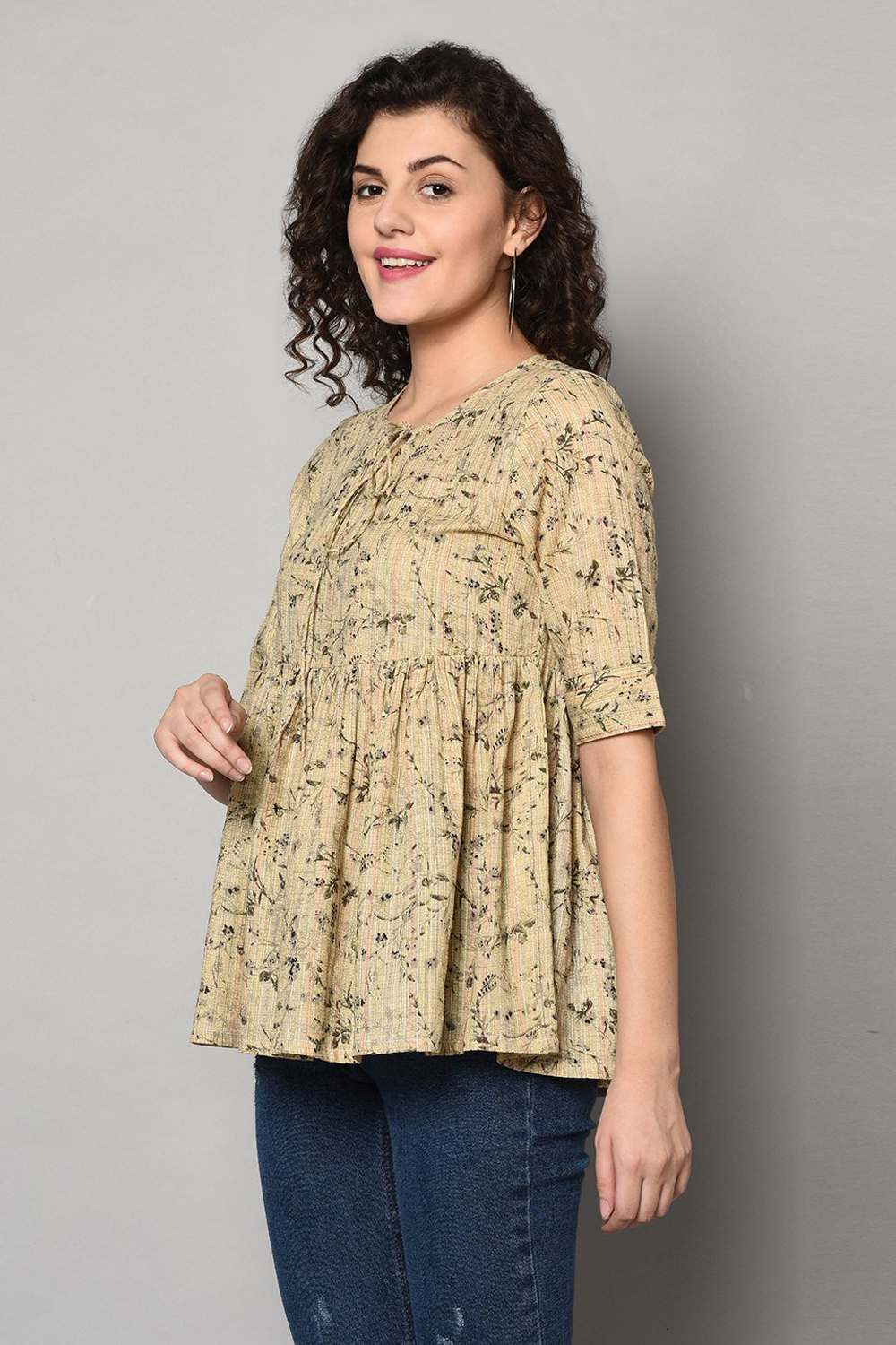 Buy Blended Cotton Top in Beige