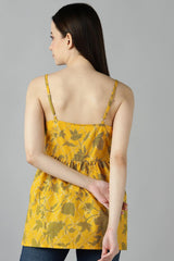 Buy Blended Cotton Top in Yellow and Gold