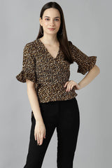 Buy Crepe Animal Print Top in Yellow